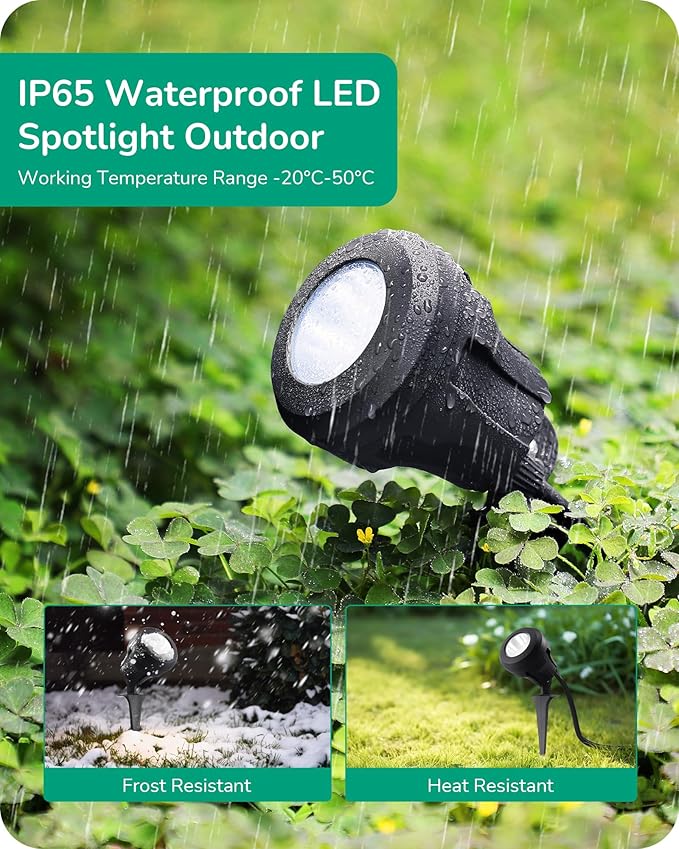 EDISHINE 120V LED Outdoor Spotlight, 5 Extra Lenses (RGB Purple Blue), 4.8W 5000K Plug in Spotlight Outdoor, Waterproof Landscape Light for Yard, Holiday Tree Flag Light, UL Listed