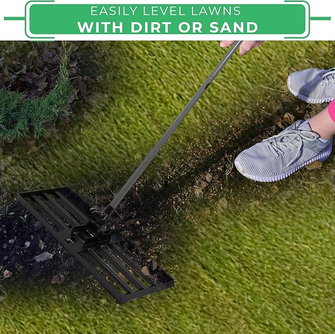 Smartini & Co Lawn Leveling Rake Garden Tools – 30 x 10 Inch Garden Rake Heavy Duty Metal Rake – Stainless Steel Adjustable Handle Yard Rake for Sand, Gravel, Soil – Easy Assembly Lawn Care Sand Rake