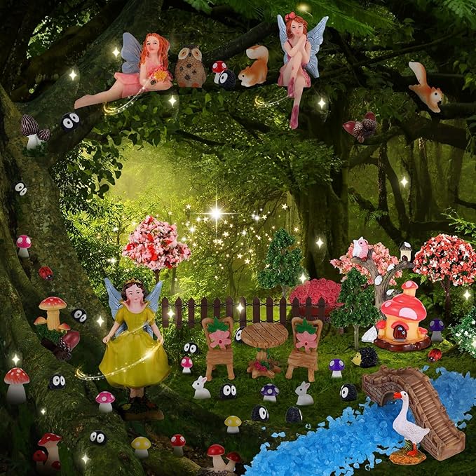 109 Pcs Fairy Garden Accessories Fairy Garden Kit Miniature Fairy Figurines Accessories Fairy Animals Decor Outdoor for DIY Garden Dollhouse