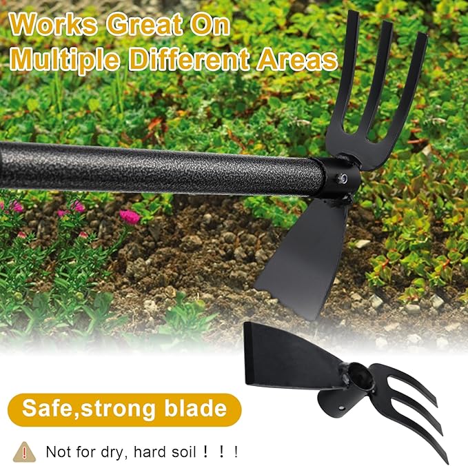 Hoe and Cultivator - 45” Long Handle - Heavy Duty Garden Hoe Tiller, Standing Hoe Garden Tools Durable Cultivator Hoe Hand Rake Fork for Gardening Weeding Planting Loosening Soil