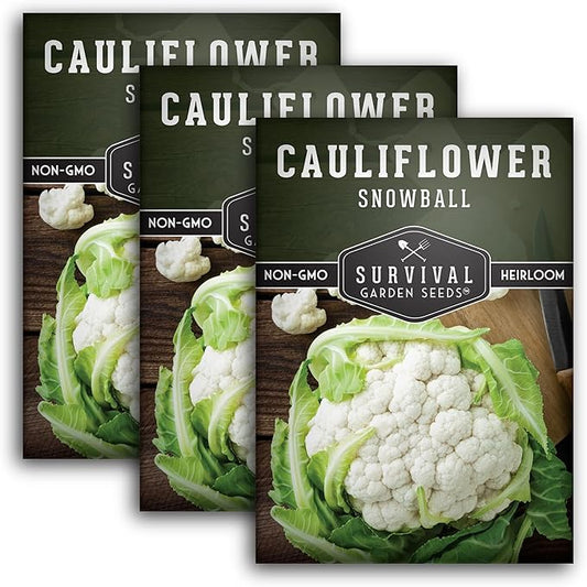 Snowball Cauliflower Seed for Planting - 3 Packets with Instructions to Plant & Grow Amazing White Vegetables in Your Home Vegetable Garden - Non-GMO Heirloom Variety - Survival Garden Seeds