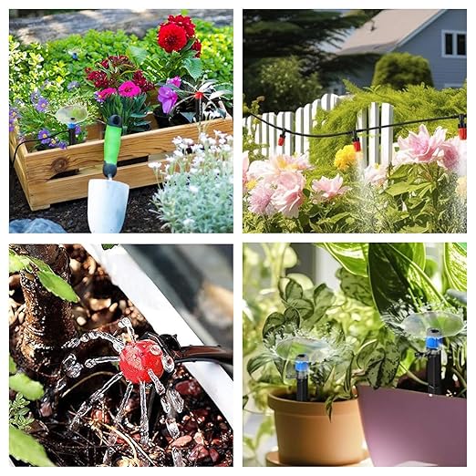 265FT Automatic Drip Irrigation System,Quick Connector Garden Watering System Sprinkler System Kit for Lawn Raised Bed Greenhouse Plant Watering System with 1/4'' Tubing,Drip Emitters,Connectors