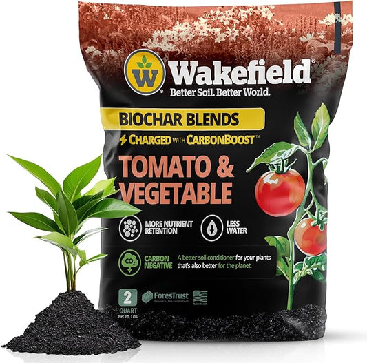 Wakefield - Premium Biochar Blend - Organic Potting Soil with Humic Acid for Vegetables - Enhanced Organic Soil Mix with CarbonBoost for Vegetables,Tomatoes and Gardens - 2quarts