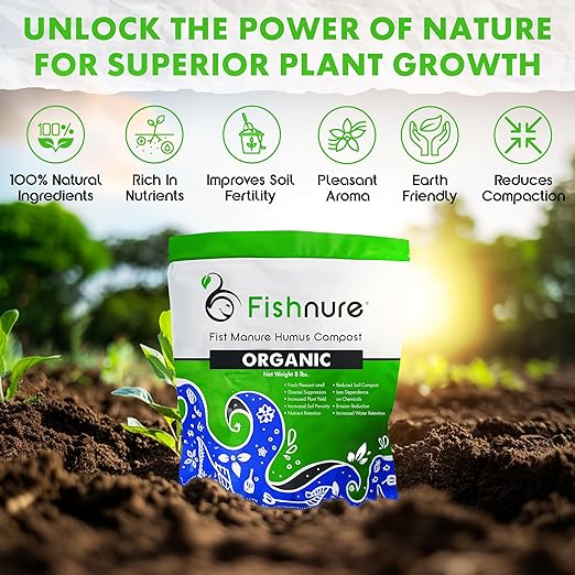 Fishnure - Humus Fish Compost Fertilizer for Indoor Plants, Outdoor Houseplant Fertilizer Supports Natural Production of Plant Food for Houseplants, Gardening Essentials, Gardener Gifts, 8 lbs