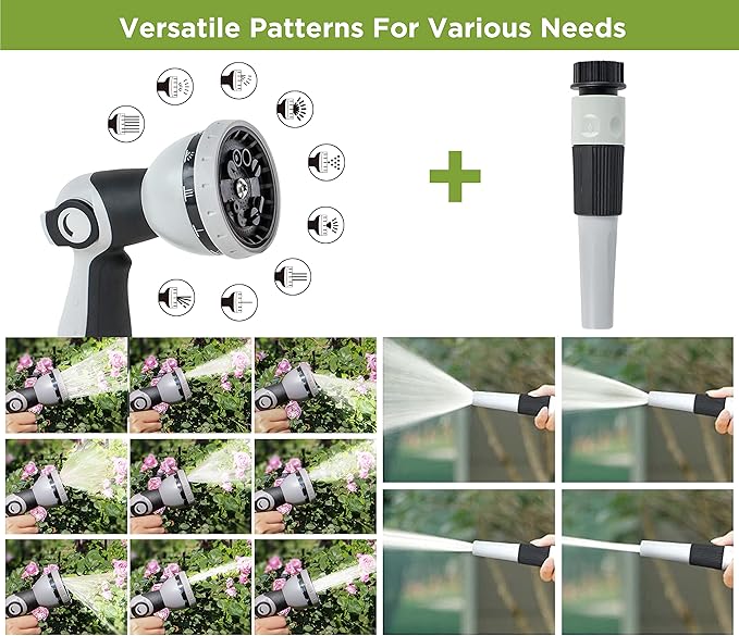 Tuyeho Retractable Garden Hose Reel 100FT, Wall Mount Heavy Duty Water Hose Reels with Automatic Slow Rewind System, Outdoor Hoses Reel with 2 Hose Nozzles for Garden Watering, Car Wash, Pet Shower