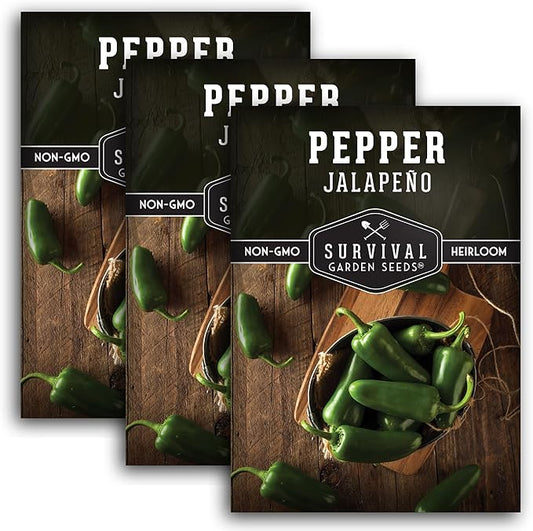 Survival Garden Seeds - Jalapeño Pepper Seed for Planting - Packet with Instructions to Plant and Grow Green or Red Chili Peppers in Your Home Vegetable Garden - Non-GMO Heirloom Variety - 3 Pack
