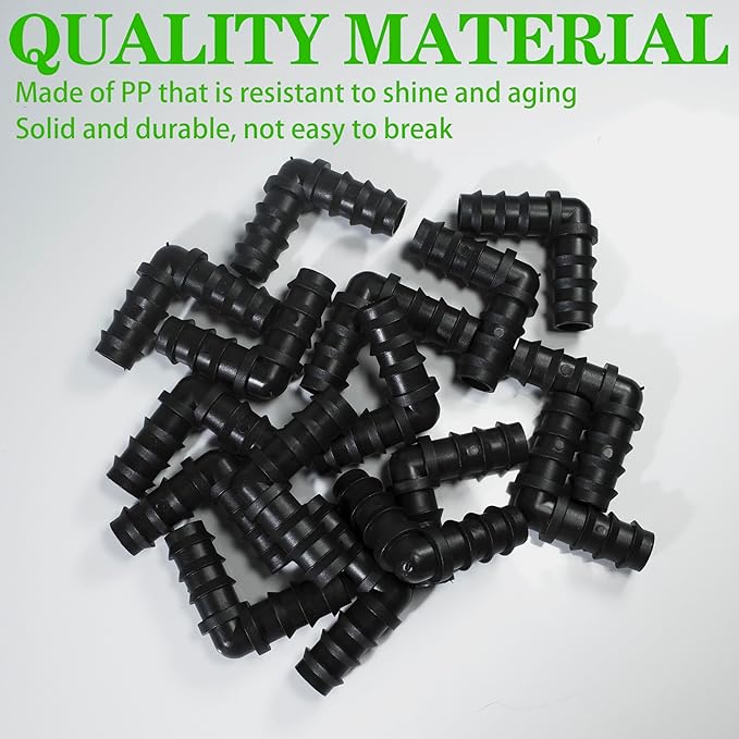 25PCS Drip Irrigation Barbed Elbow Fitting Kit for 1/2 Inch Tubing (16MM OD) .600" ID Drip Irrigation Connectors Elbow Dripline Barbed Connector Drip Irrigation Sprinkler System for Garden Lawn
