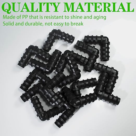 50PCS Drip Irrigation Barbed Elbow Fitting Kit for 1/2 Inch Tubing (16MM OD) .600" ID Drip Irrigation Connectors Elbow Dripline Barbed Connector Drip Irrigation Sprinkler System for Garden Lawn