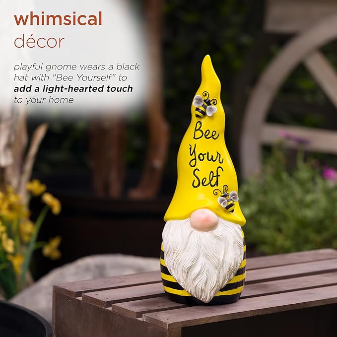 Alpine Corporation 12" H Bee Yourself Indoor/Outdoor Garden Gnome Statue, Yellow/Black