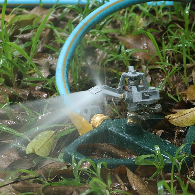 STYDDI Sprinklers for Yard, Metal Impact Sprinkler with Metal Base, Heavy Duty Adjustable Circular Impulse Lawn Sprinkler for Medium to Large Lawn, Yard and Areas, Water Coverage up to 5,800 Sq. Ft