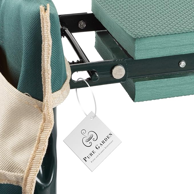 Garden Kneeler and Seat - Kneeling Pad Garden Stool with Tool Pouches - Gardening Gifts for Mom, Dad, Seniors, or Grandparents by Pure Garden (Green)
