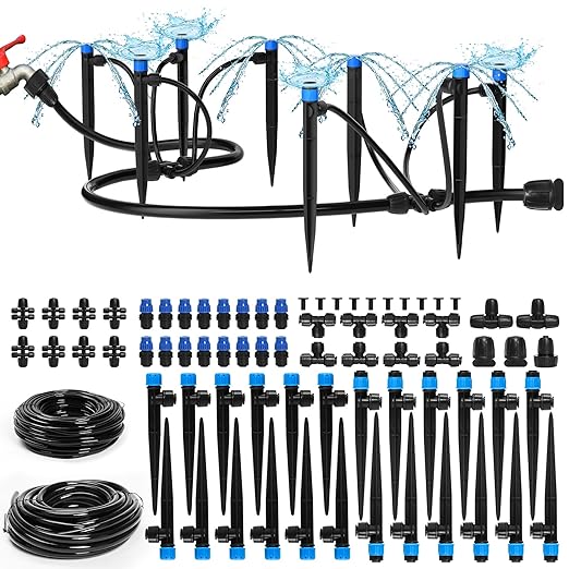 Bonviee 230FT Drip Irrigation System with Quick Connector, New Automatic Drip Irrigation Kits for Garden Raised Bed- A Complete Watering System with 5/16“ and 1/4'' Tubing, Drip Emitters