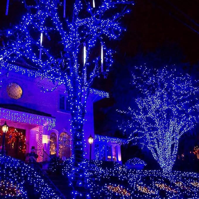 FUNPENY 164FT 500 LED Hanukkah String Lights, 8 Modes Waterproof Plug in Indoor Outdoor Green Wire Light for Jewish Judaism Passover Rosh Christmas Party Decor, Blue & White