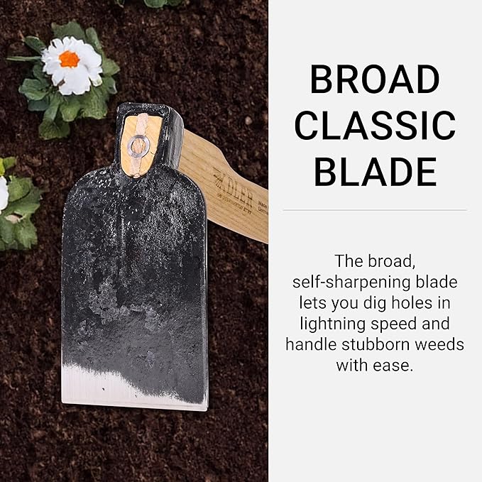 Adler - The Ivy Garden Hoe, Heavy Duty Yard Tool Lawn Care, Loosening Soil, Weeding, and Digging, Steel Head 3.9 inches, Wood Handle 17.7 inches (Rose)