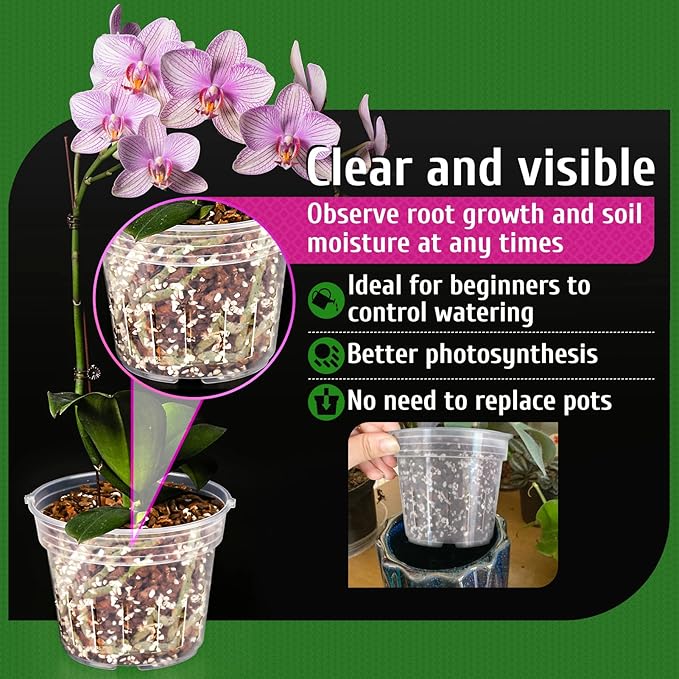 REMIAWY Orchid Pot - 9 Pack Plastic Orchid Pots with Holes, 3 Each of 4.8, 5.7 and 6.4 Inch Clear Slotted Flower Plant for Repotting, Indoor Outdoor