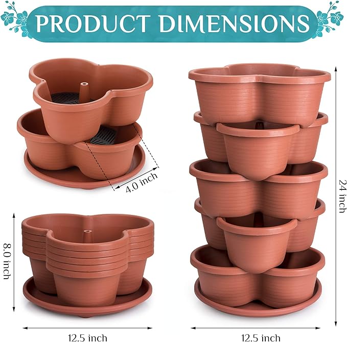 Amazing Creation Stackable Planter, Terracotta 5-Tier Vertical Garden Planter, Grow Your Own Vertical Oasis of Vegetables and Succulents