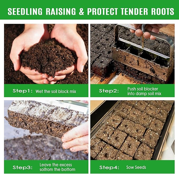 Soil Blocker, 8 Cell Soil Blocker for Seed Starting, 2 inch Manual Soil Block Maker, Seed Blocker, Durable Seed Block Maker, Soil Blocking Tool, Soil Blocker Kit, Soil Block Trays