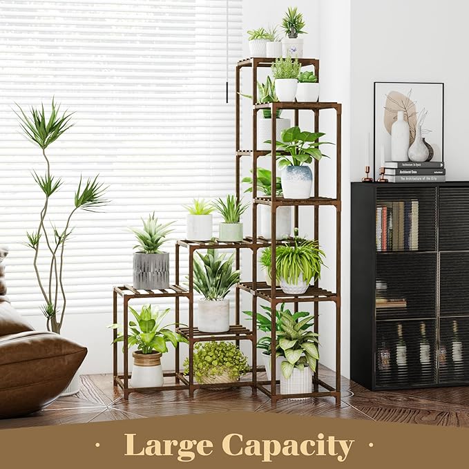 Bamworld 55“ Tall Plant Stand Indoor Outdoor Corner Plant Shelves Wood Plant Holder for Living Room Flower Stand Plant Rack for Multiple Plants Living Room Patio Balcony Garden 05D