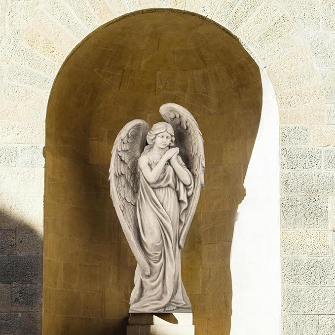 Outdoor Statues Angel Décor Garden Statue - 34 inch Large Garden Angels Outdoor Religious Statues Catholic Resin Concrete Finish Yard Patio Deck Home Entryway Hallway Sculpture 13.7 * 9.8 * 34 Inch