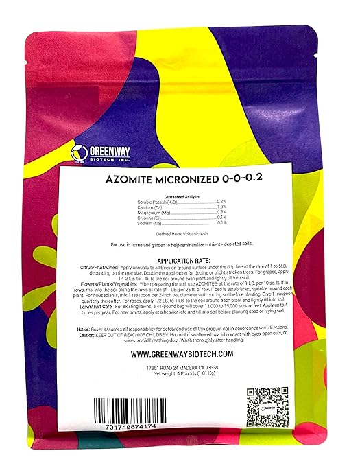 Greenway Biotech Azomite Rock Dust Volcanic Ash Organic Fertilizer with Micronutrient and Trace Minerals- Natural Mineral Soluble Plant Fertilizers for Enhances and Increases Crop Yield (4 Pounds)