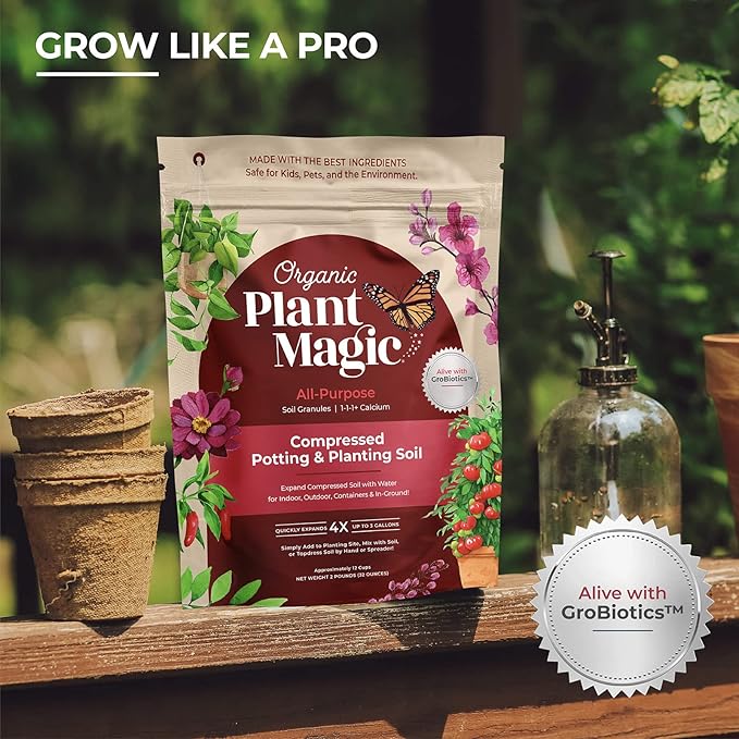 Compressed Organic Potting Soil: 100% Organic, Expands Up to 4X with Water, Nutrient-Dense Plant Food Derived from Worm Castings, Types of Plants, Kid & Pet Safe (Two 2 lb Bags)
