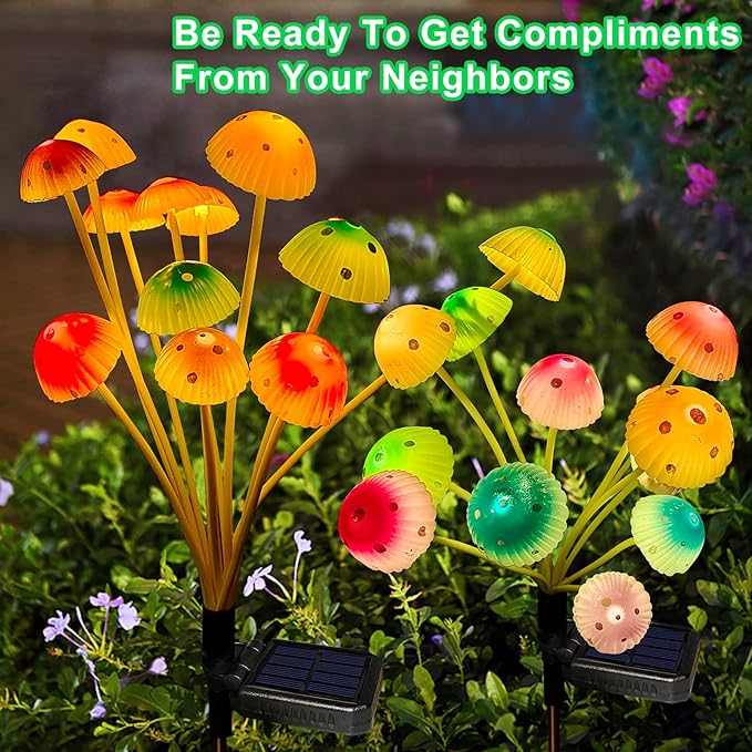 Solar Garden Lights, 2 Pack Solar Mushroom Lights Outdoor, Gifts for Woman Mom Grandmom Mothers Day, Upgraded 24LED Mushroom Flower Light Yard Decor Outside Waterproof for Lawn Front Porch Patio