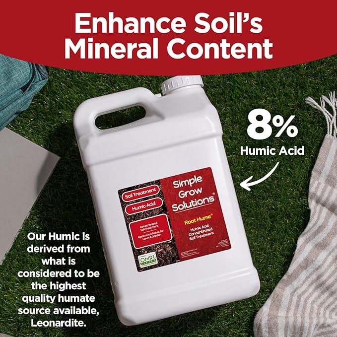 Organic Humic Acid Blend for Lawn and Garden - Root Hume - Concentrated Liquid Soil Conditioner for All Grass Types -Simple Lawn Solutions- OMRI Organic - Use with Fertilizer Program (2.5 Gallon)