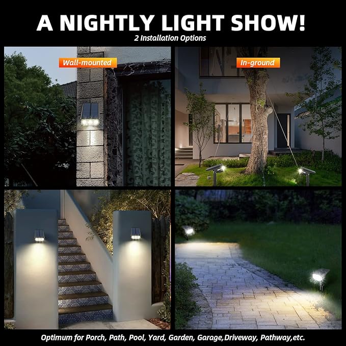 Solar Lights Outdoor Waterproof Landscape Lights, 40 LEDs Solar Spot Lights Outdoor Spotlights with 3 Light Modes, USB & Solar Powered Garden Yard Wall Lights Auto On/Off for Patio 6 Pack