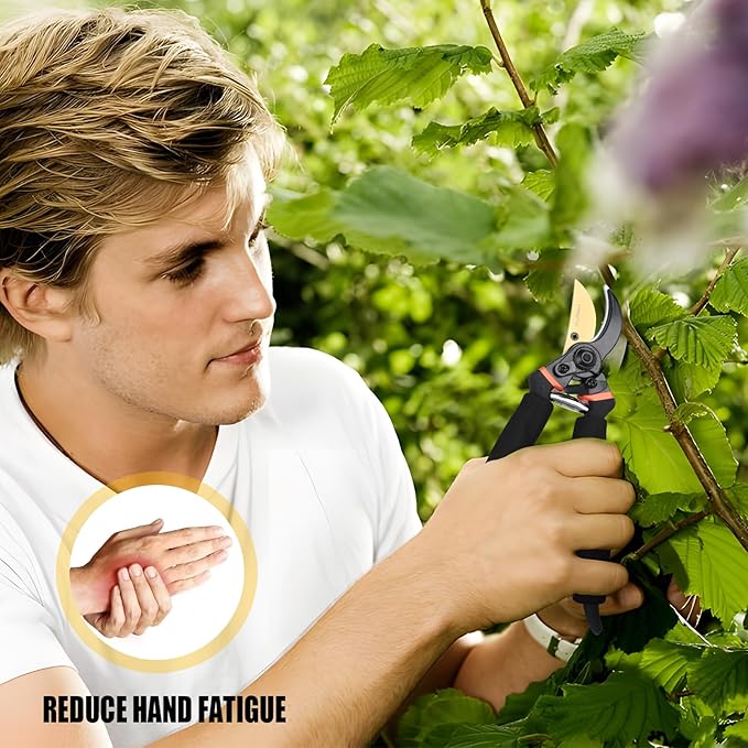 Pruning Shears, Professional SK5 Quality Durable Titanium Plated Rust-Proof Bypass Pruning Shears with Soft Cushion Grip Handle, Hand Pruners, Clippers for Gardening, 8 Inch, LFXP1003B