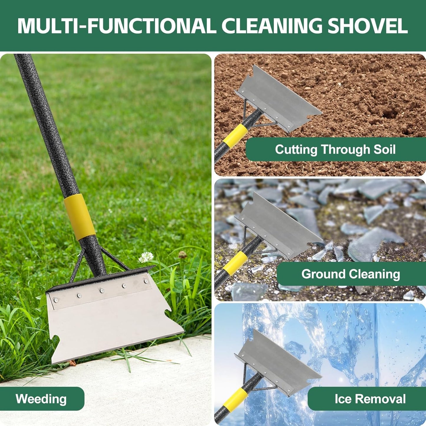 Garden Shovel, 60" Heavy Duty Floor Scraper with Adjustable Long Handle, Multifunctional Cleaning Flat Shovel, Landscaping Tools for Lawn Edging, Ice Scraper, Snow Shovel