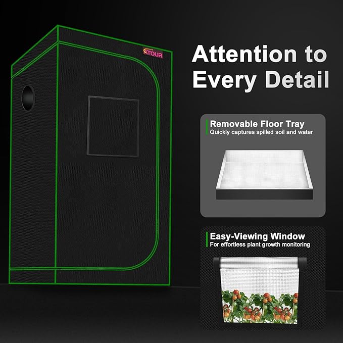 ATOUR 57”x57”x80” Grow Tent, Reflective 600D Mylar,Hydroponic Grow Tent with Observation Window and Floor Tray for Indoor Plant Growing 5’x5’