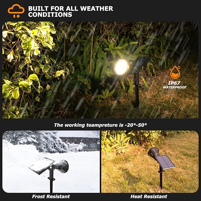 Solar Spot Lights Outdoor, 21 LEDs Brightness Solar Flag Lights Outdoor IP67 Waterproof Solar Garden Stake Lights, 2-in-1 Adjustable Solar Power Outdoor Lights for Fence Warm White(6 Pack)
