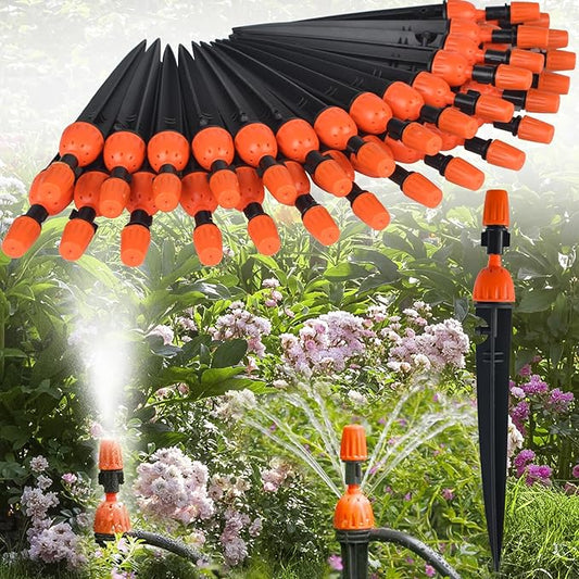 30PCS Drip Irrigation Emitters with Atomizing Nozzle - 2 in 1 Drip Emitters for 1/4 Drip Irrigation Tubing Adjustable 360 Degree Water Flow Drippers Plant Watering Devices for Drip Irrigation System