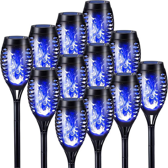 Toodour Solar Torch Flame Lights, 12 Pack Solar Lights Outdoor with Flickering Flame, Waterproof Solar Pathway Lights Landscape Decoration Lighting for Garden, Lawn, Yard, Outdoor Decorations - Blue