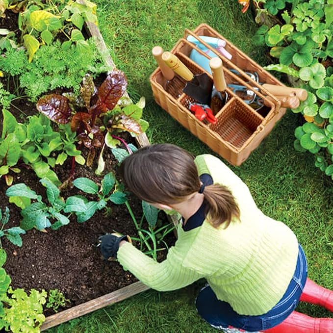 SOLIGT Gardening Hand Tools with Basket – Garden Tool Set with Pruning Shears, Cultivator, Gloves – Heavy-Duty Stainless Steel Gardening Tools with Wood Handle – Gardening Gifts for Women Men