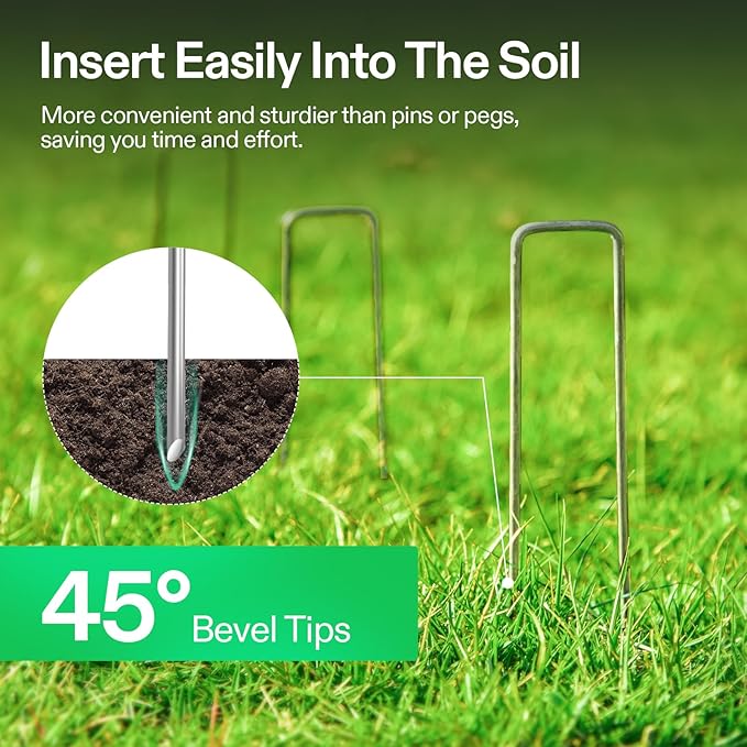 VIVOSUN 6 Inch 50-Pack Garden Stakes, Galvanized Steel Landscape Stapes 11 Gauge U-Shaped Pins for Weed Barrier Fabric, Ground Cover, Soaker Hose, Irrigation Tubing, Holding Fence