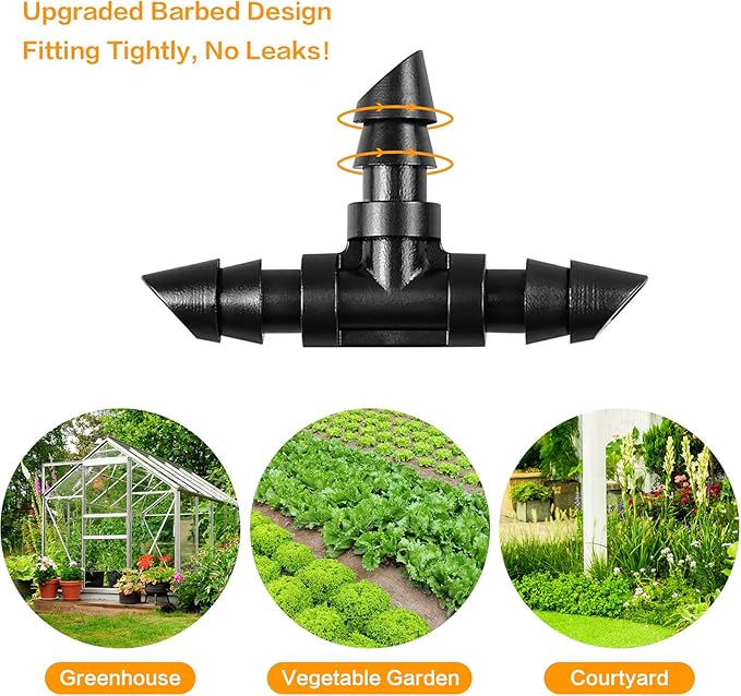 60 Pieces Drip Irrigation 1/4" Barbed Tee Fittings, Barbed Connectors for 1/4 Inch Irrigation Tubing, Drip Line Tee for Drip Sprinkler Garden Lawn Systems