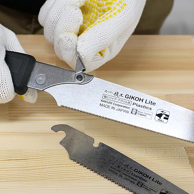 KAKURI Japanese Hand Saw [Hardwood, Plywood, Laminated Wood] 8-1/4" Japanese Pull Saw with Blade Cover, Made in JAPAN