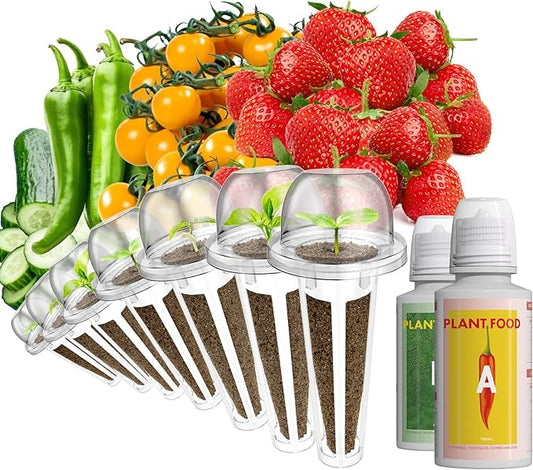 LYKOCLEAN Red Strawberry Seeds for AeroGarden, iDOO Hydroponics Growing System, 7-pods, 350+ Fruit Seeds(Include Red Strawberry, Golden Cherry Tomato, Green Pepper, Cucumber)