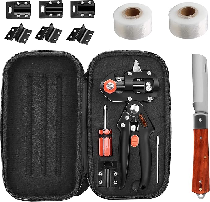 FUNTECK 2-in-1 Grafting Tools Pruner Kit, V-Graft Omega-Graft and U-Graft, Perfect for Fruit Tree Grafting, Including Grafting Tapes, Grafting Knife & Replacement Blades