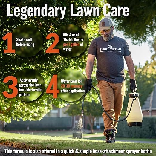 Turf Titan Thatch Buster All-Natural Lawn Aerator & Grass Dethatcher - Hose End Liquid Soil Loosener & Conditioner for Green Grass (2.5 Gallon), Healthy Soil in 45 Days - Enhance 1,000 Sq Ft with 4 oz