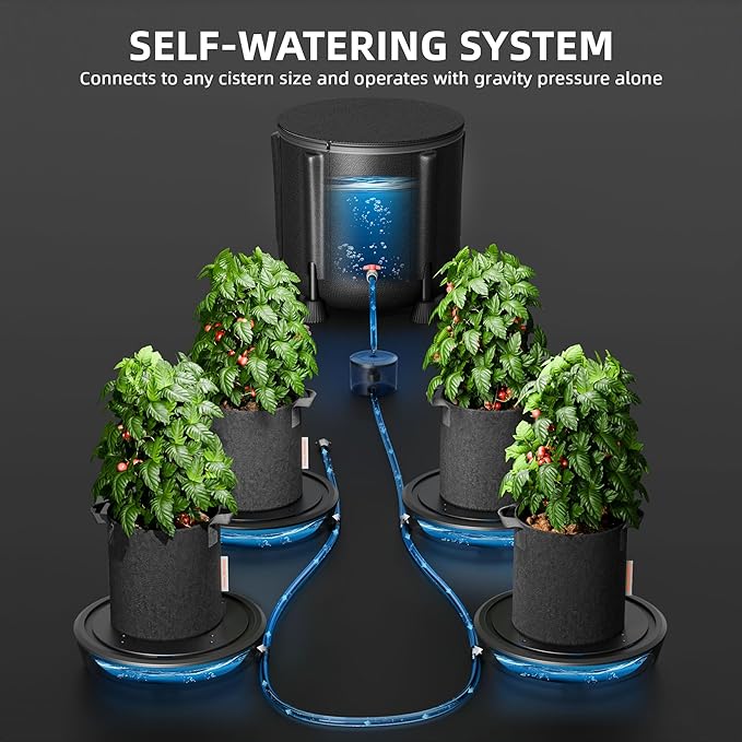 Spider Farmer 2025 Newest Gravity-Fed Self-Watering System No Power Needed, 4-Pack Auto Watering System with 13 Gallon Reservoir, 4Pcs Water Delivery Fabric Pot Base for Indoor Plants, Grow Tents