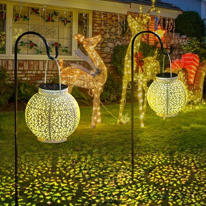 TAKE ME Solar Lanterns Lights Outdoor Waterproof Garden Laterns Metal Retro Lights for Mothers Day Gifts Mom Wife Grandma Birthday Gifts (White Set of 2)