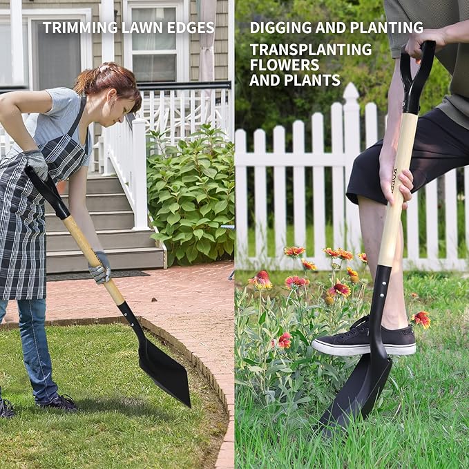 Flat Shovel,Transfer Shovel with D Handel and Heavy Duty Square Head for Landscaping,Gardening,Construction,Snow Shoveling and Yard Work,41-Inch,Metal+Wooden