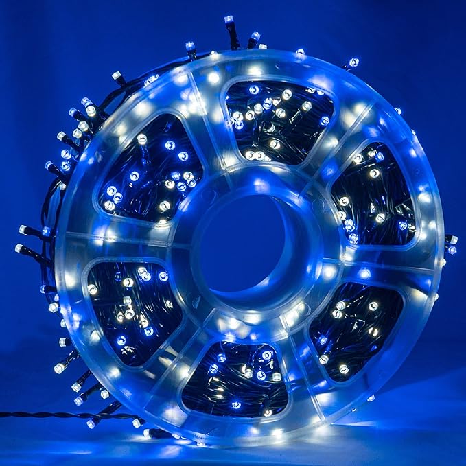 FUNPENY 164FT 500 LED Hanukkah String Lights, 8 Modes Waterproof Plug in Indoor Outdoor Green Wire Light for Jewish Judaism Passover Rosh Christmas Party Decor, Blue & White