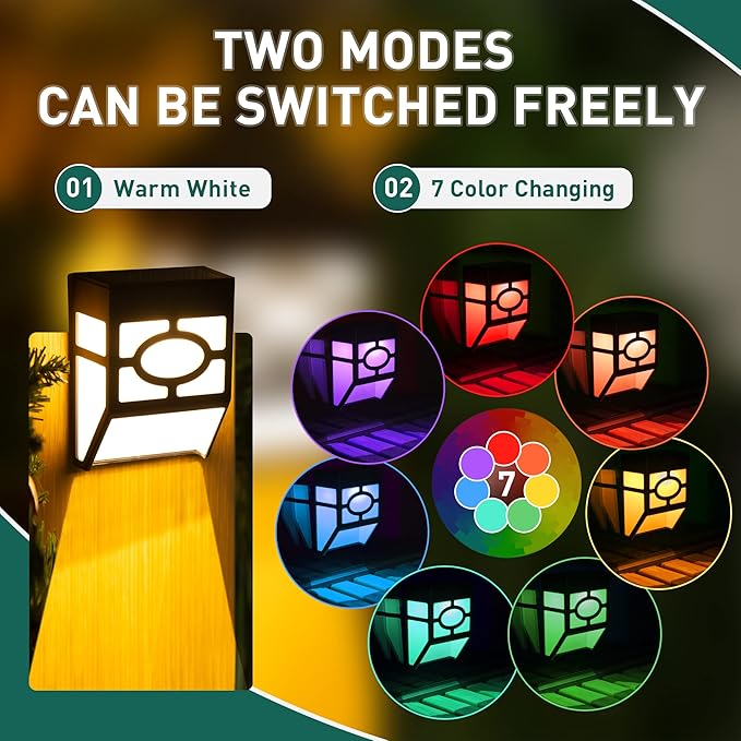 Solpex Solar Deck Lights,Solar Fence Lights, 2 Modes Christmas Decoration Lights,Unique Pattern, Waterproof Automatic Outside, Deck, Patio, Stairs, Yard, Steps, Path & Driveway (RGB & Black 8-Pack)