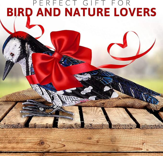 Shefio Woodpecker Gifts - Metal Woodpecker Yard Art - Handmade Outdoor Decor - Backyard & Garden Gifts