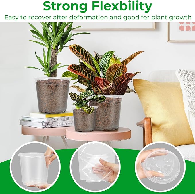 50 Pack 3/4/5/6/7 Inch Clear Plastic Nursery Pots for Succulents, Herbs, Flowers, Vegetable Seedlings, Durable Nursery Pots for Plants with Drainage Holes (3+4+5+6+7 inch)