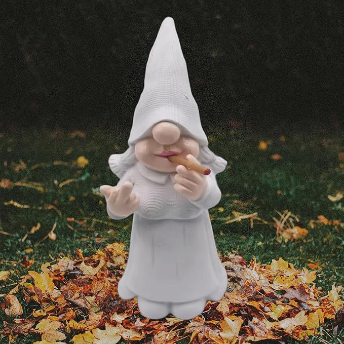 MINICAR 8'' H Funny Middle Finger Lady Gnomes Statues Outdoor Decor, Naughty Smoking Sculptures Garden Yard Patio Decorations, Paintable Unique Gifts