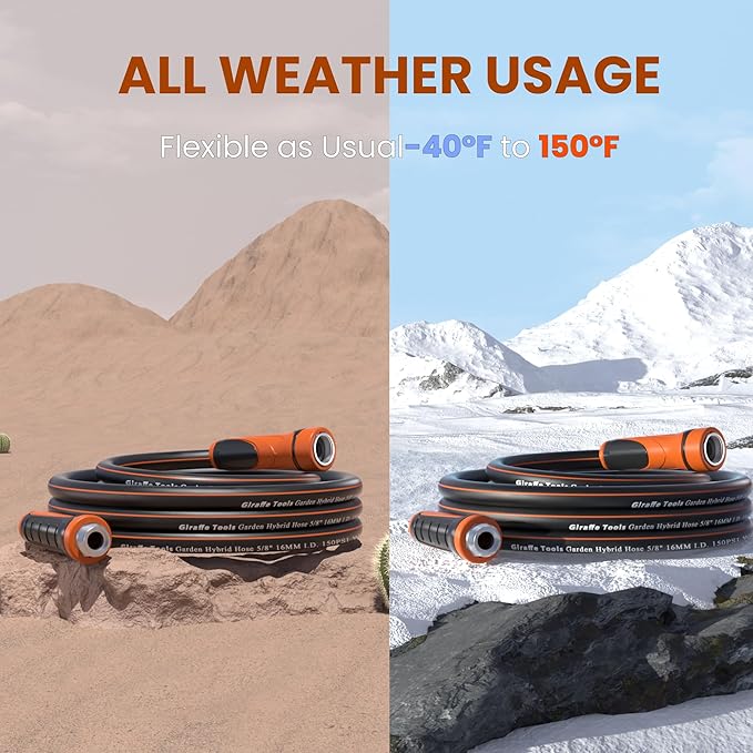 Giraffe Tools Garden Hose 75ft x 5/8", Water Hose Heavy Duty, Flexible, Lightweight Hybrid Hose with Swivel Handle, Male to Female Fittings, Burst 600 PSI